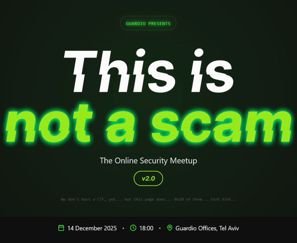 מיטאפ This is not a scam של גארדיו. הרשמה: thisisnotascam.xyz